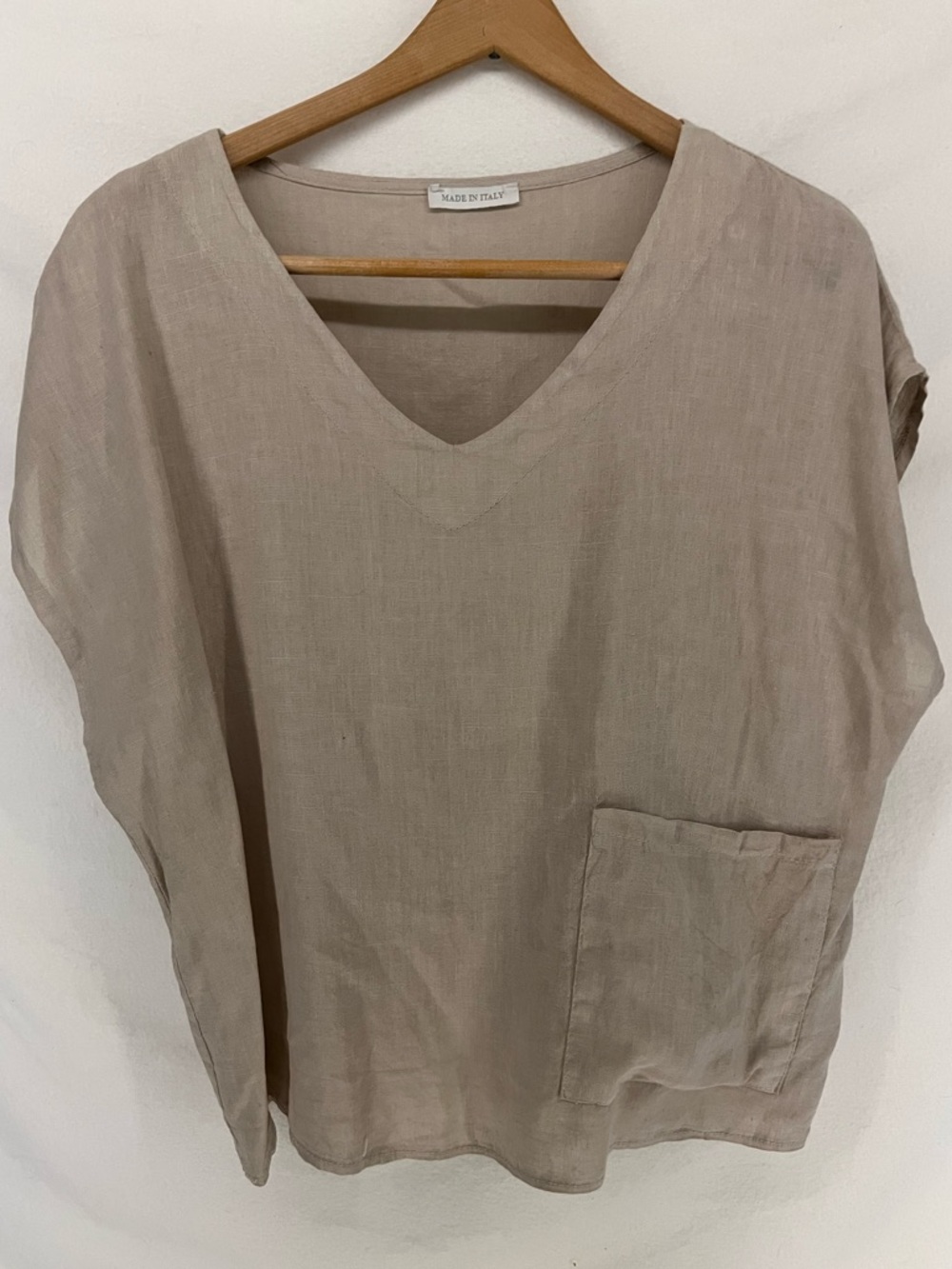 Made In Italy 100% Linen Beige Lagenlook Artsy Minimalist Oversized Top O/S